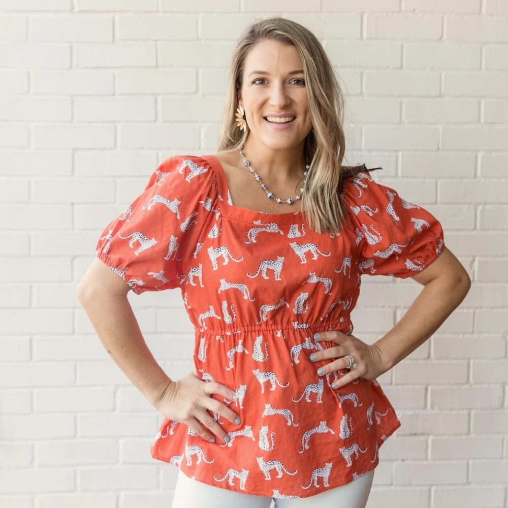 Orange with white & blue cheetah 🐆 shirt